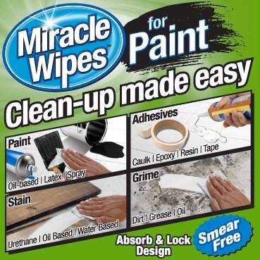 MiracleWipes for Paint Prep & Cleanup, Remove Tough Grime Build-Up, Wet Paint, Caulking, Epoxy, Colorant, and more from Hands, Surfaces, & Tools - 30 Count MiracleWipes
