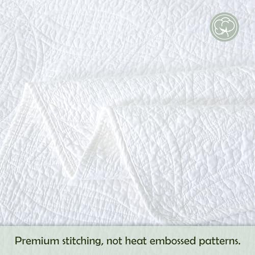 Aqzuxira White 100% Cotton Quilt Set King Size, 3 Piece Modern Textured Bedspread with Coin Pattern, Lightweight Crinkly Coverlet Sham Set, Soft Minimalist All Season Bedding, Garment-Washed Aqzuxira
