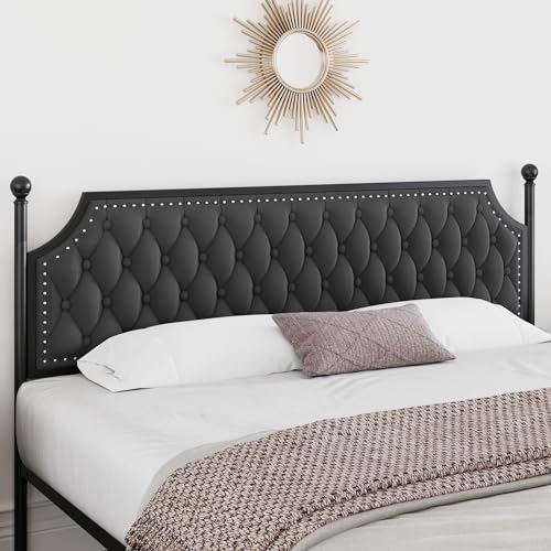 Keyluv Full Upholstered Canopy Bed Frame with 2 Storage Drawers & Button Tufted Headboard, Metal Platform Bed with 4 Removable Posts, Two-Purpose Velvet Bed, Dark Grey/Curtain Not Included