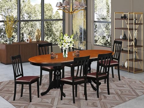 East West Furniture PLAN7-BCH-LC 7 Piece Dining Table Set Consist of an Oval Dining Room Table with Butterfly Leaf and 6 Faux Leather Upholstered Chairs, 42x78 Inch, Black & Cherry East West Furniture