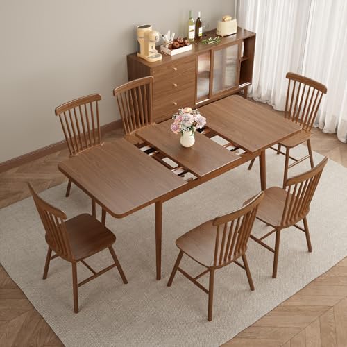 Muwuele Solid Wood Extendable Dining Table for 4-8 People with Seamless Extension from 47.2 to 63 Inches, Easy Assembly, Expandable Tables for Small Spaces, Dining Room, Kitchen, Living Room, Walnut Muwuele