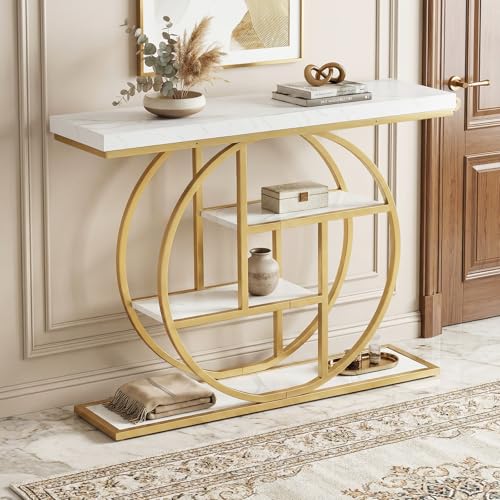 Giantex 41" Narrow Console Table, 4-Tier Modern Entryway Table with Storage Shelves, Behind Couch Sofa Tables w/Gold Metal Frame, Accent Entry Tables for Living Room, Hallway, Entrance Giantex