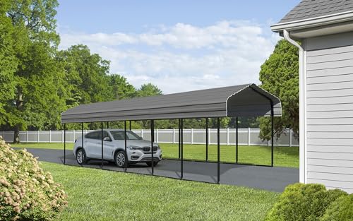 Arrow Carports Galvanized Steel Carport, Full-Size Metal Carport Kit, 12' x 29' x 9', Charcoal Arrow