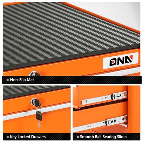 DNA MOTORING 3-Drawers Utility Rolling Tool Chest Cabinet with Wheels, Heavy Duty Industrial Service Cart Keyed Locking System, for Garage Warehouse Workshop, Orange, TOOLS-00400 DNA MOTORING