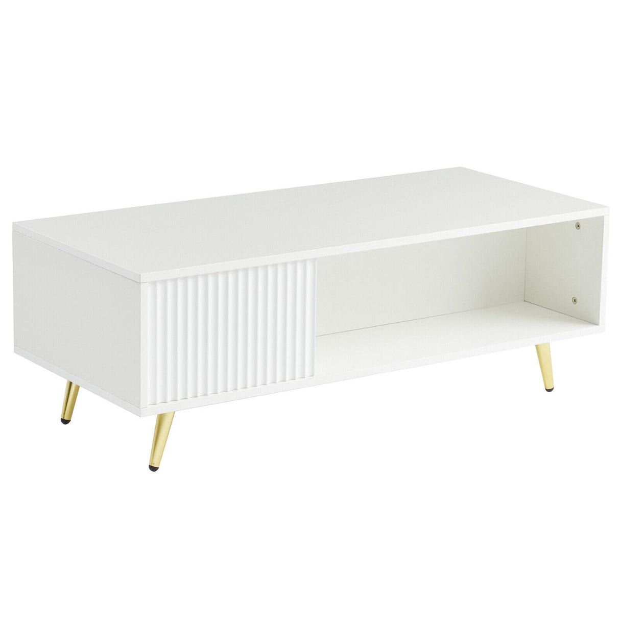 COSVALVE 41.3IN LED White Coffee Tables for Living Room with 16 Colors LED Lights, Modern Minimalist Coffee Table with Fluted Panel, Rectangle Center Table Game Table COSVALVE