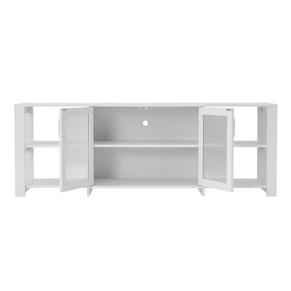 Panana TV Stand Television Stands Cabinet with 2 Doors 4 Open Cubby Storage Cabinets for Living Room Bedroom for TVs up to 70 Inches (White, 62.99 inch) Panana