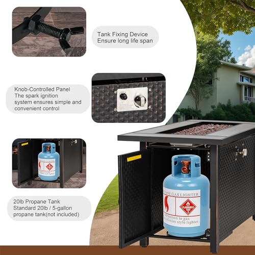 Walsunny 45 inch Outdoor Propane Fire Pit 50,000 BTU Gas Fire Pit Table with Lid, Lava Rock, Waterproof Cover, Rectangle Gas Firepit Table for Garden/Patio, CSA Certification Shintenchi