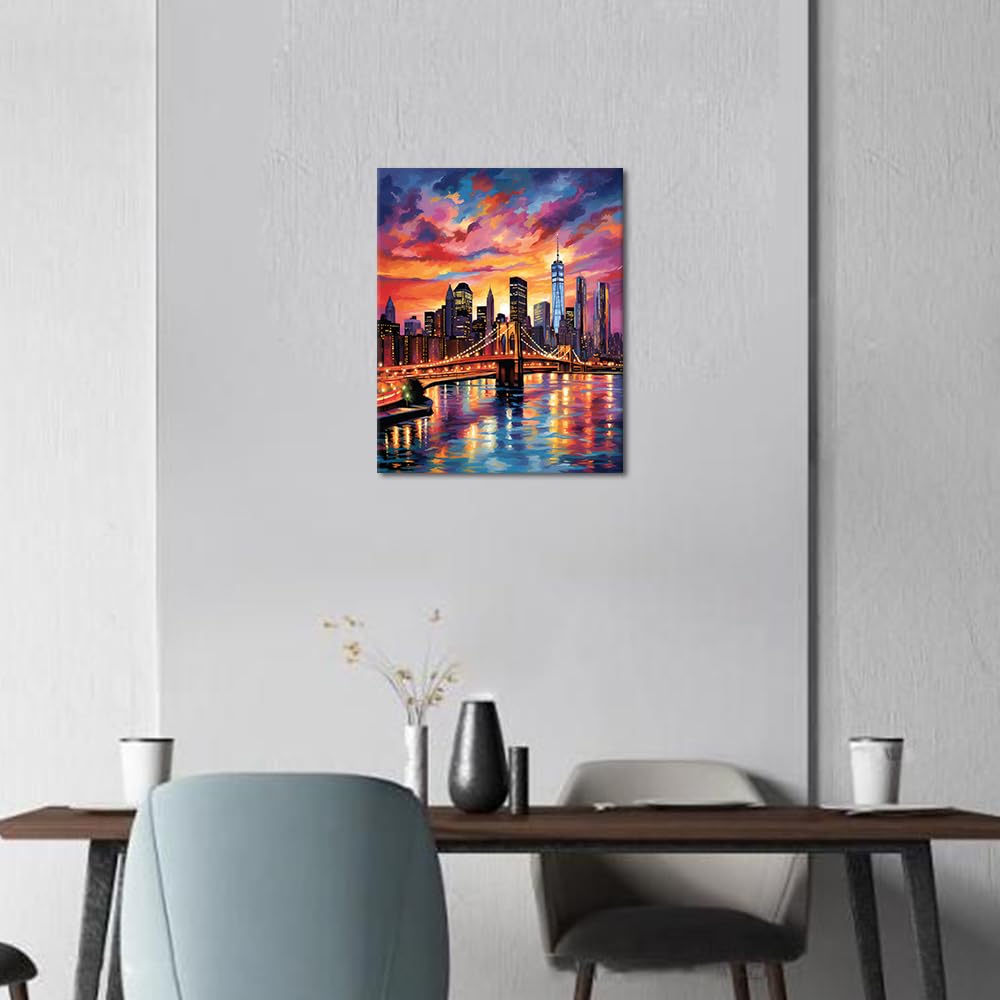 Paint by Numbers for Adults Colorful Cityscape Adults' Paint by Number Kits Brooklyn Bridge Sunset Landscape Art Painting Kits with Brushes Oil Painting Art Crafts 16x20 in TUMOVO