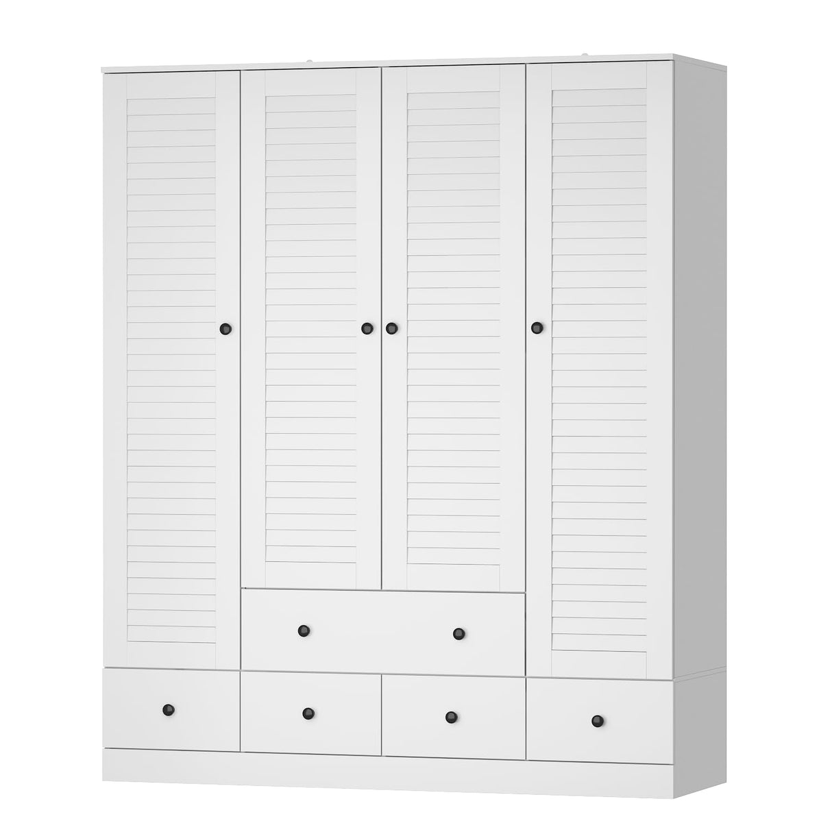 AGOTENI Armoire Wardrobe Closet with 4 Shutter Doors & 2 Hanging Rods, Wood Clothing Storage Cabinet with 5 Drawers & Shelves for Bedroom, White, 19.1" D x 59.1" W x 70.5" H AGOTENI