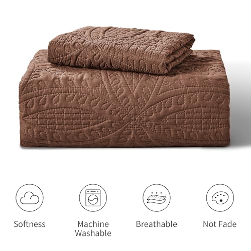 Love's cabin Twin Quilt Set Brown Bedspreads Bedding Set - Soft Bed Lightweight Bedspread Comforter - Modern Style Coin Pattern Coverlet for All Season - 2 Pieces (1 Quilt, 1 Pillow Sham) Love's cabin