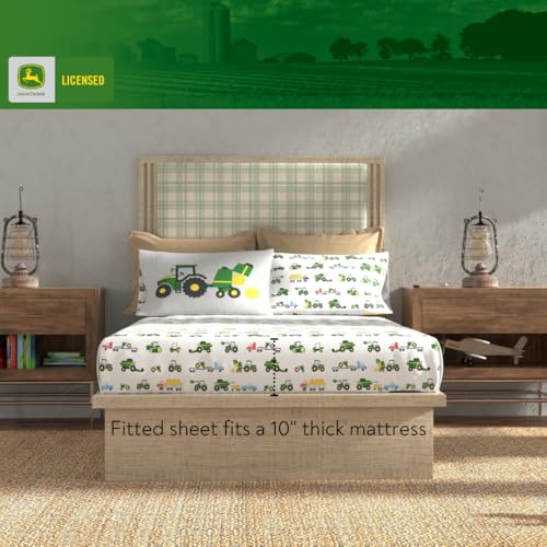 Franco Kids John Deere Farm Equipment Bedding 5 Piece Super Soft Comforter and Sheet Set, Full, (Officially Licensed Product) Franco