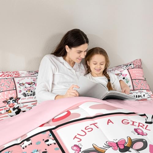 Feelyou Cow Bedding Set for Girls Boys Pink Milk Cow Comforter Set Cute Animal Comforter Room Decor Farmhouse Duvet Set Queen Size Quilt Boys Feelyou