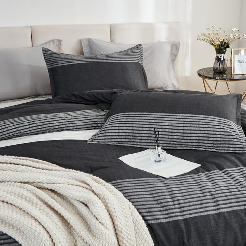 Litanika Queen Comforter Set Black White Grey - 3 Pieces Lightweight Summer Bedding Set, All Season Down Alternative Comforter (1 Comforter, 2 Pillowcases) Litanika