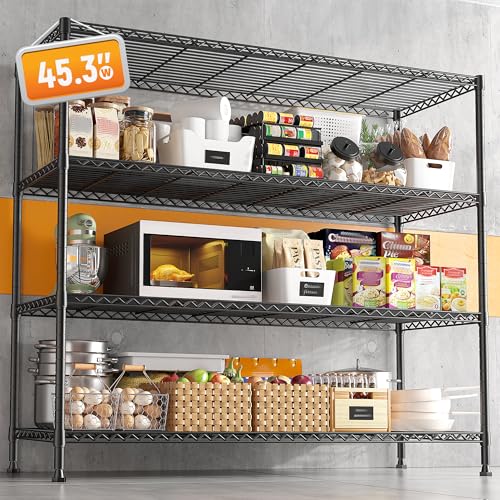 REIBII Storage Shelves 45.3''W Wire Shelving Unit 4 Tier Metal Shelves for Storage Rack Metal Shelving for Pantry Shelves Kitchen Steel Shelving, 45.3''W*63''H*17.7" D REIBII
