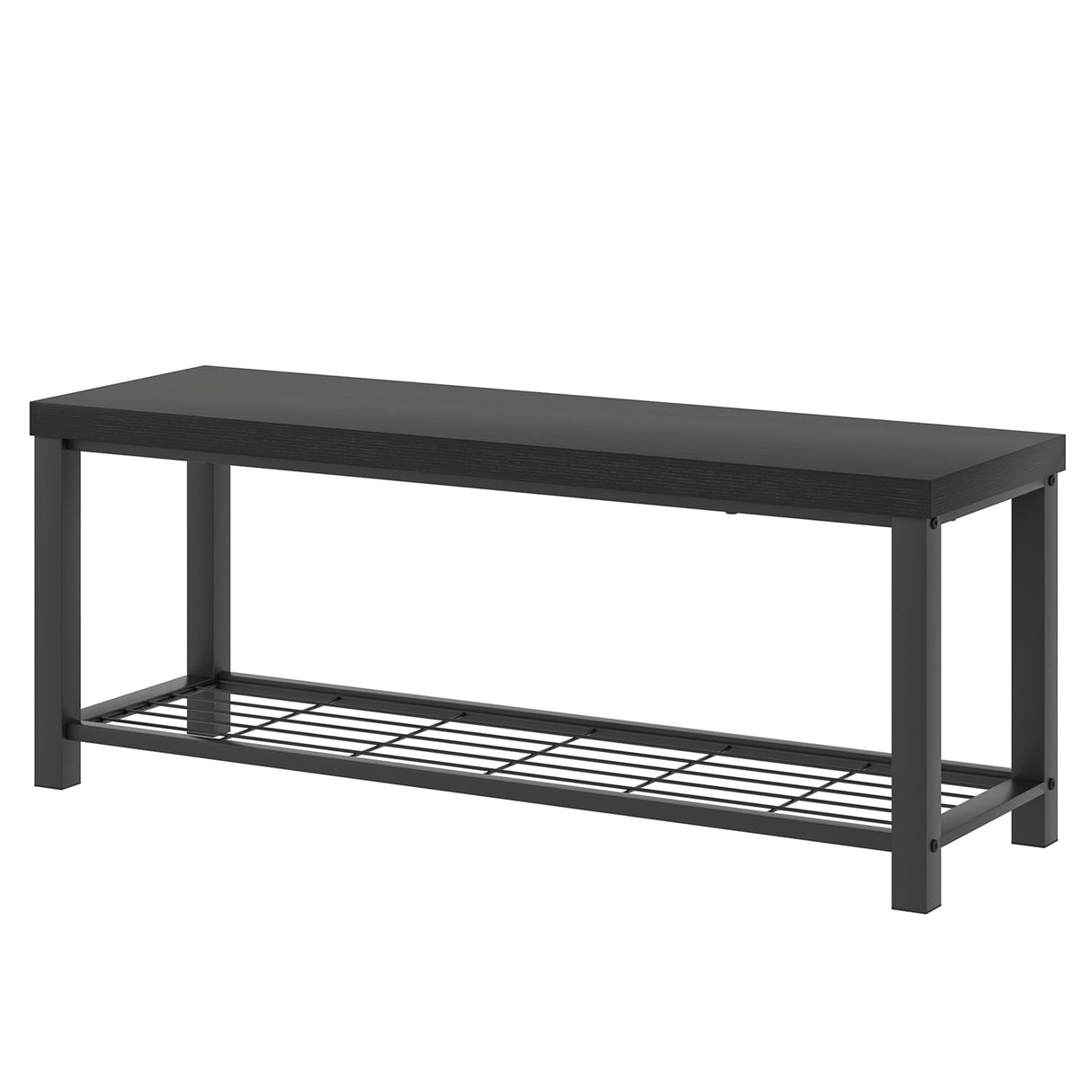 EXCEFUR Entryway Bench, Modern Wood and Metal Storage Bench for Hallway Front Door Entrance, Industrial Indoor Shoe Rack Bench Seat for Bedroom Living Room, 43.3 Inch Black EXCEFUR