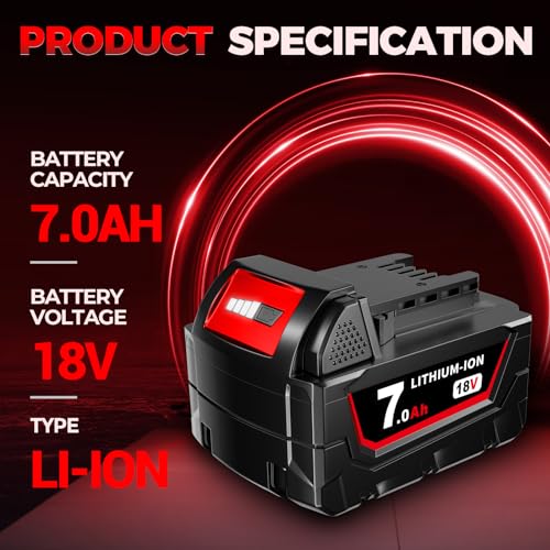 GROWFEAT 2 Pack 7.0Ah M -18 Lithium-ion Replacement for Milwaukee Battery Compatible with Milwaukee M-18 Battery 48-11-1812 48-11-1850 48-11-1852 48-11-1862 for Cordless Power Tools Battery GROWFEAT