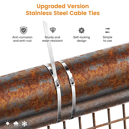 Sinlon Chain Link fence Ties 100pcs Multi-Purpose Self-Locking Metal Zip Ties Stainless Steel Zip Ties 11.8inch,Suitable For fixed Fence Thermal Insulation Shield Outdoor and Workshop Etc Sinlon