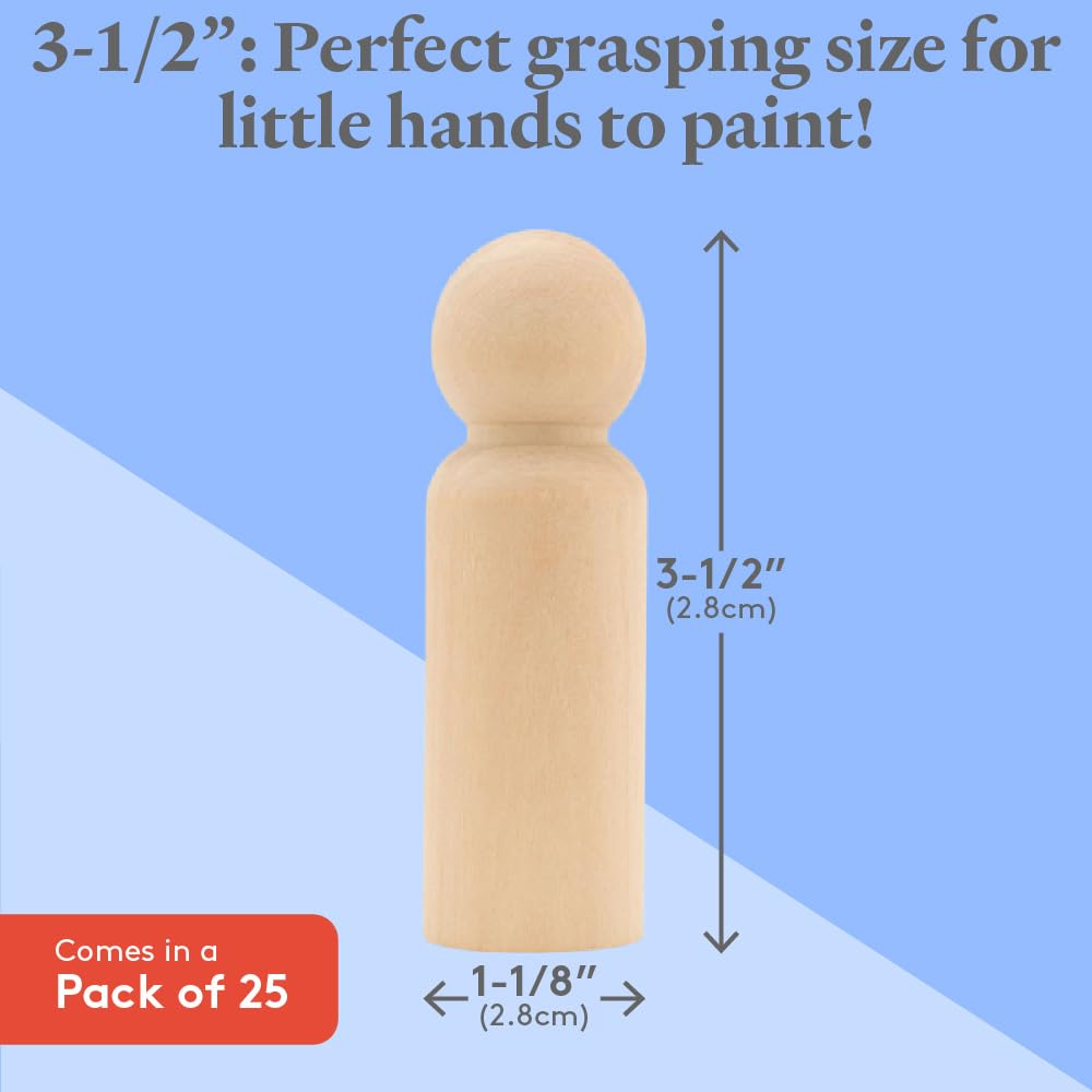 Large Wooden Peg Dolls 3-1/2 inch, Pack of 25 Unfinished Jumbo Dad Peg Doll Figures for Peg People Crafts Woodpeckers