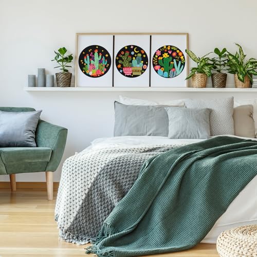 Nuberlic 3 Pack Embroidery Kit for Beginner Adults, Stamped Cross Stitch with Cactus Patterns Include 3 Hoop, Cloth Thread Needles and Instructions