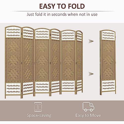 HOMCOM 6 Panel Room Divider, Folding Privacy Screen, 5.6' Room Separator, Wave Fiber Freestanding Partition Wall Divider, Natural HOMCOM