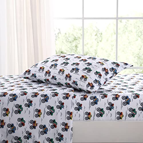 Poppy & Fritz Kids, Full Sheet Set, Stain Resistant Kids Bedding, Soft & Cozy Toddler Bedding Set (Trucks Grey, Full) Poppy & Fritz