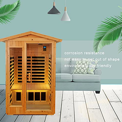 GLIFRON Outdoor Far Infrared 2 Person, 6 Low Emf Heaters Sauna Room, Bluetooth Speakers and Chromotherapy Lights, LED Reading Lamp, Natural GLIFRON
