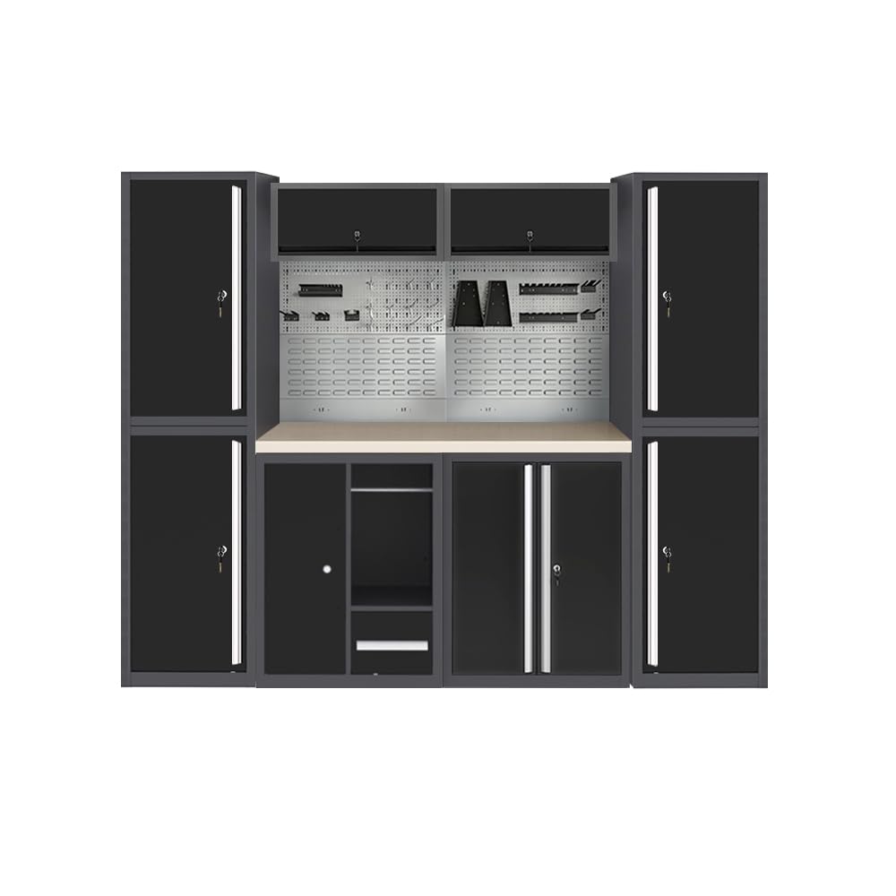 JZD Workshop Cabinet Set System with Wood Tabletop, for Garage Organization, Wall Mounting Not Necessary JZD