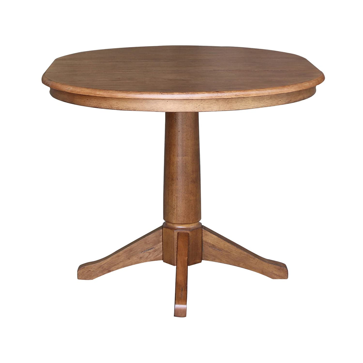 IC International Concepts 36" Round Top Pedestal 12" Leaf-30.1" H Dining Table, Distressed Oak IC International Concepts
