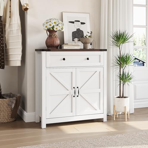 Semiocthome Vintage Farmhouse Multi-Functional Storage Cabinet with Adjustable Shelf in White Semiocthome