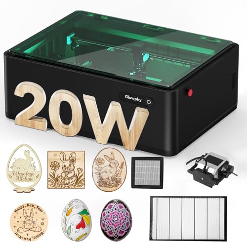 Gluwphy 20w Laser Engraver 8-in-1 Enclosure Class 1 Laser Engraver and Cutter Machine,Built-in Smoke Filtering System with Air Assist and Honeycomb Gluwphy