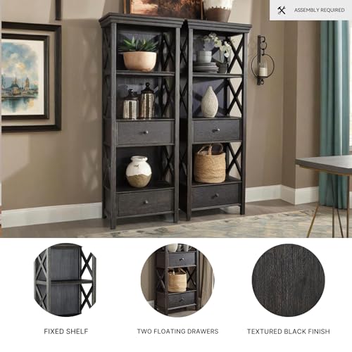 Signature Design by Ashley Tyler Creek Casual Farmhouse 75" Display Cabinet or Bookcase with Drawers and Shelf, Open Lattice Sides, Wood, Gray Black Finish Signature Design by Ashley