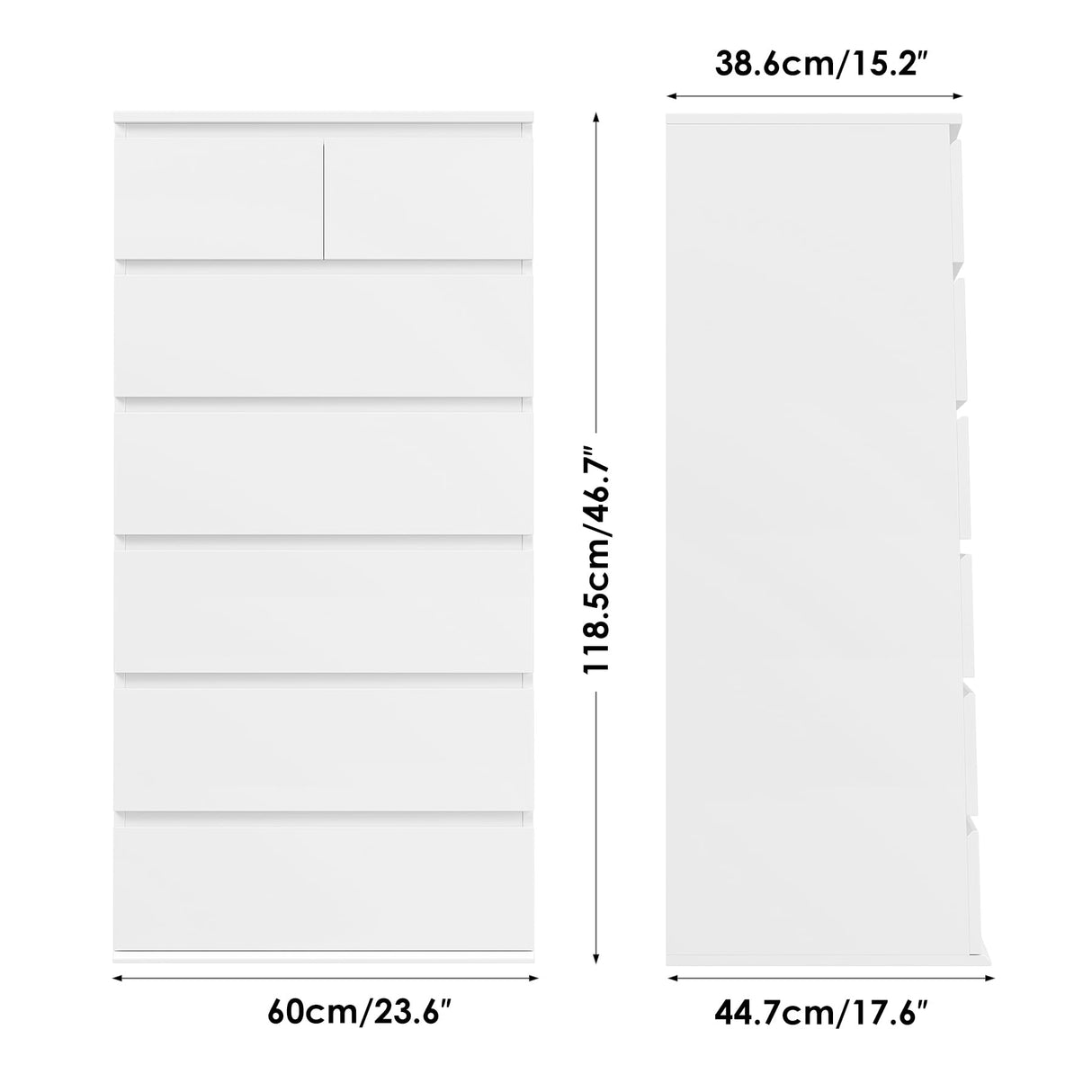 FOTOSOK 7 Drawer Dresser, White Dresser Tall Dresser, 23.6W x 15.7D x 46.7H in White Chest of Drawers with Large Storage Space for Home FOTOSOK