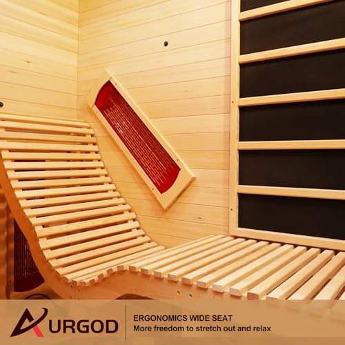AURGOD Corner Sauna for 1 Person, Infrared Wooden Sauna Room, Luxurious Canadian Hemlock Home Sauna with Recliner, 2300 W 8 Heating Element, Low EMF Full Size Indoor Spa-Fast Delivery AURGOD