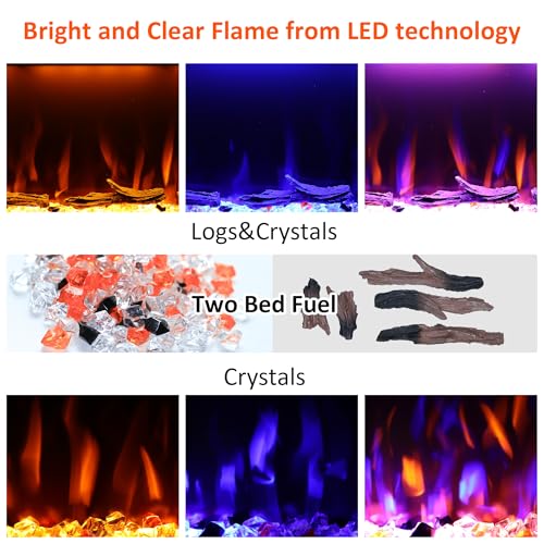 60 inches Electric Fireplace, Recessed and Wall Mounted Fireplace Heater and Linear Fireplace Inserts, with Timer, Remote Control, Adjustable Flame & Light Colors, 750W/1500W, Black Dreamflame