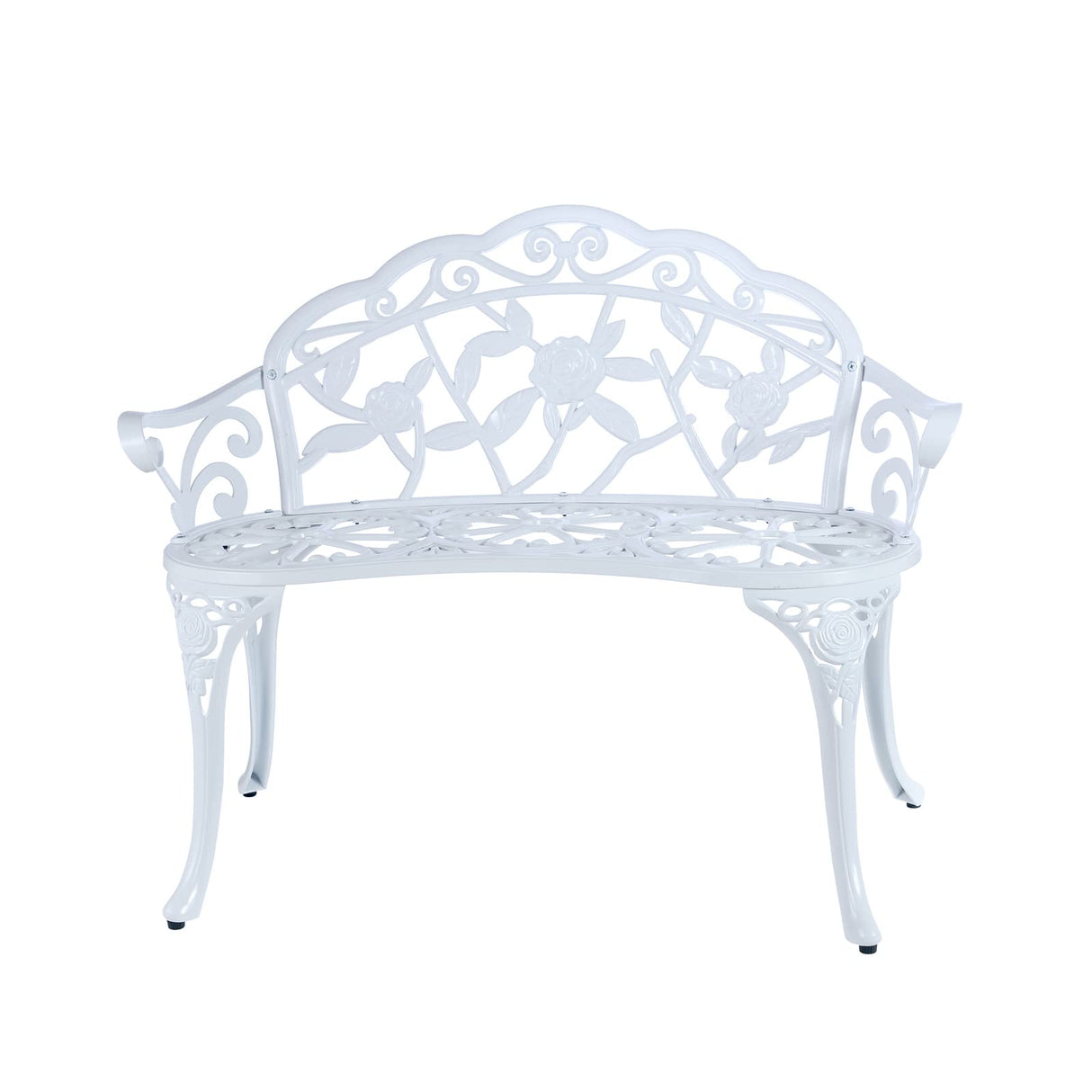 JARDIN DE CENTENNIAL Patio Garden Bench Metal Park Bench Cast Aluminum Outdoor Furniture with Floral Rose for Patio,Park,Lawn,Yard (White) JARDIN DE CENTENNIAL
