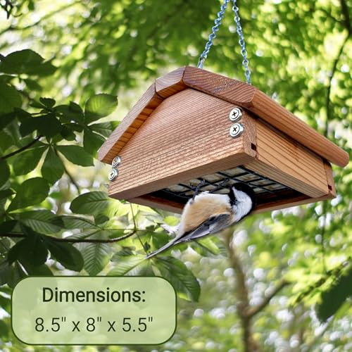 Premium Upside Down Bird Suet Feeder for Woodpeckers | Weather Resistant Cedar Wood, Durable Hardware, Long Lasting Hanging Wild Bird Feeder | Made ONWRD