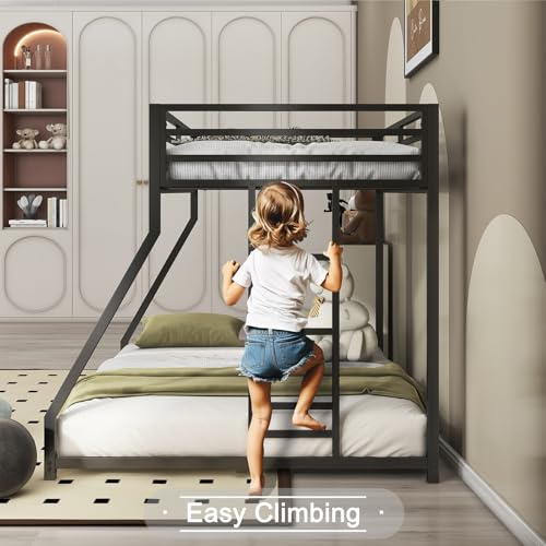 CFTEL Bunk Beds Twin Over Full Size, Metal Bunk Bed with Removable Ladder&Reinforced Guardrails for Kids&Adult, Bed Frame Twin Size (Black) CFTEL