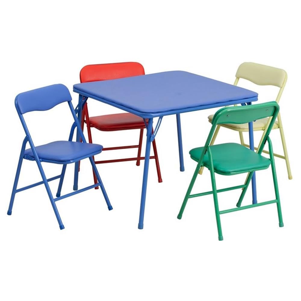 Flash Furniture Mindy Kids 5-Piece set Folding Square Table and Chairs Set for Daycare and Classrooms, Children's Activity Table and Chairs Set, Multicolor Flash Furniture