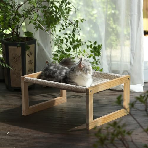 FUKUMARU Dog Bed, Large Breathable Cat Bed, Wooden Cat Hammock for Outdoor, 21 X 16.5 Inch Elevated Pet Furniture Suitable for Kitty, Puppy, Rabbit, Bunny and Small Animal FUKUMARU