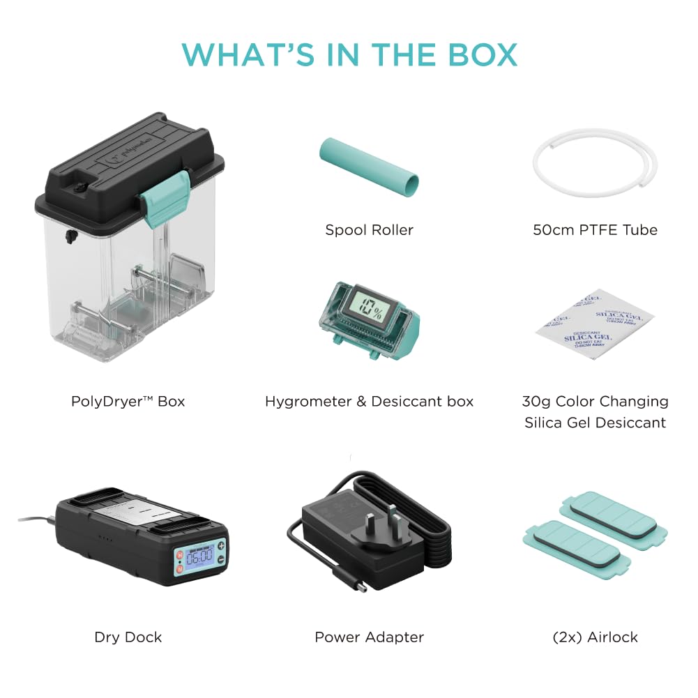 Polymaker 3D Printing Filament Dryer and Storage Box - PolyDryer and PolyDryer Box for Filament Drying and Sealing with Heat Control, Compatible with PA Nylon, PLA, PVB, PETG, ABS, TPU 1.75mm 2.85mm Polymaker