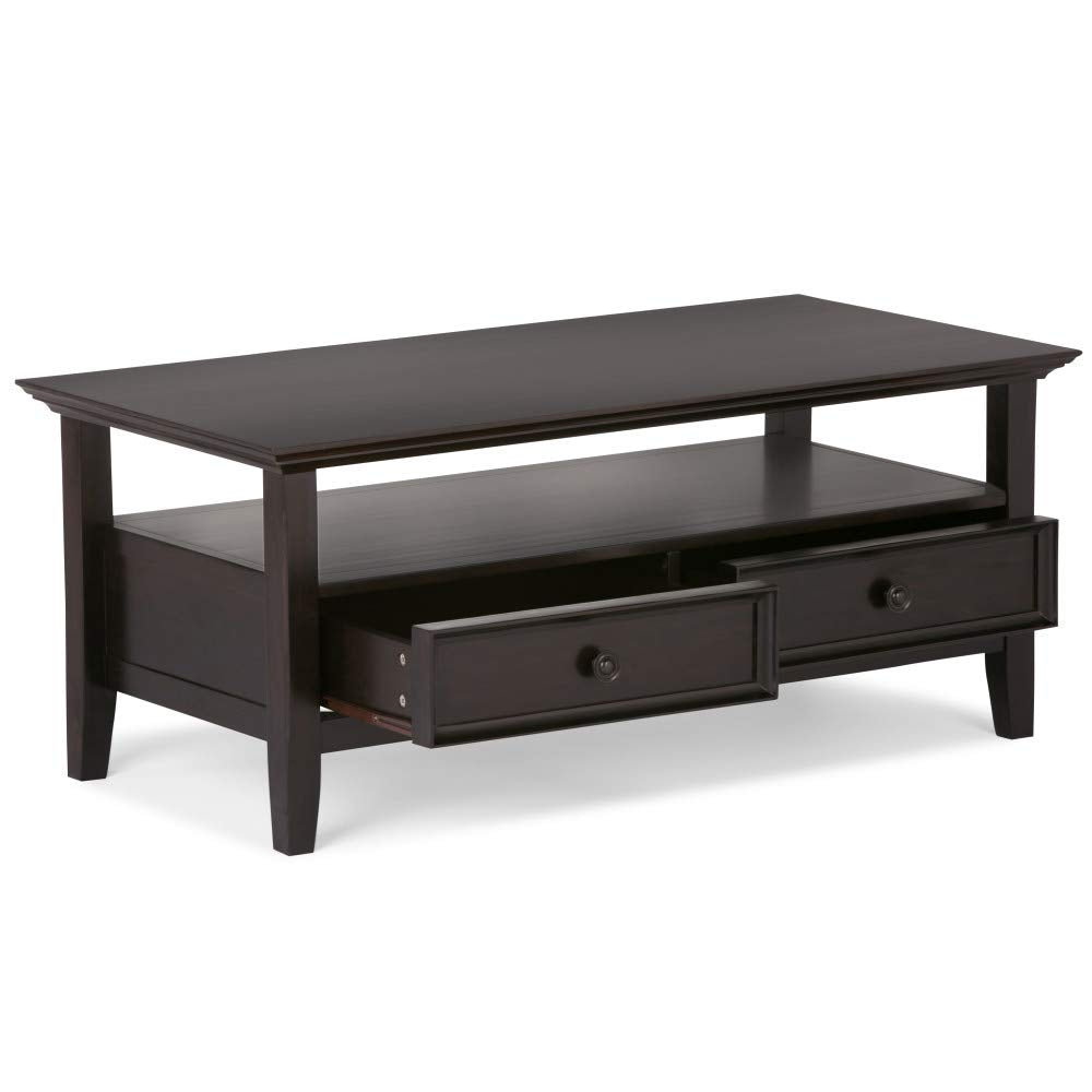 SIMPLIHOME Amherst SOLID WOOD 44 inch Wide Rectangle Coffee Table in Hickory Brown for the Living Room and Family Room SIMPLIHOME