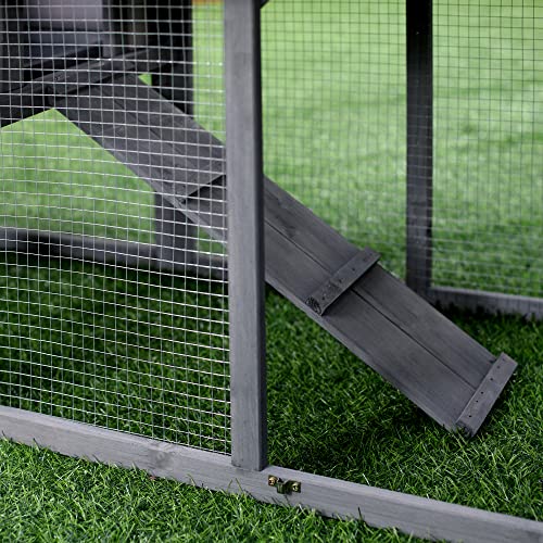 PawHut 58" Rabbit Hutch, Wooden Bunny Hutch, Guinea Pig Cage, Small Animal Enclosure with Run Area, Removable Tray, Asphalt Roof, Lockable Doors and Ramp, Dark Gray PawHut