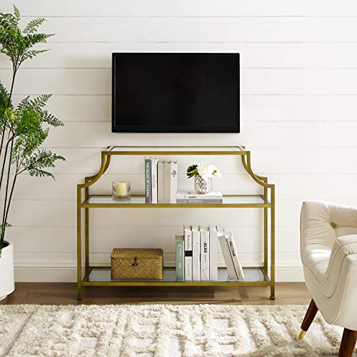 Crosley Furniture Aimee Sofa Console Table with Storage Shelves for Hall, Entryway, or Living Room, Gold and Glass Crosley Furniture