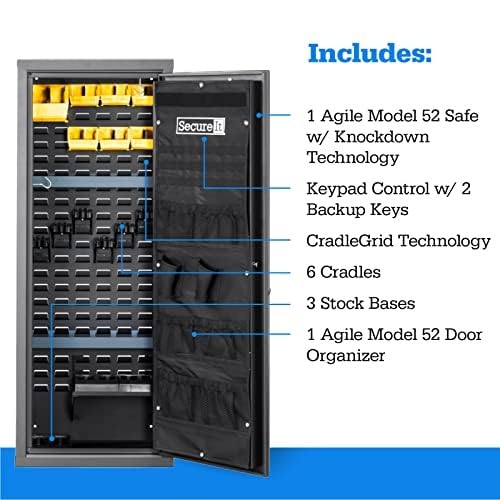SecureIt Agile Model 52 Pro Gun Safe - Holds Rifles, Shotguns, Pistols & Other Handguns - Home Firearm Storage w/new Biometric addition for convenience, Easily Wall Mounted SecureIt