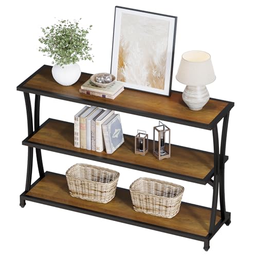 Tribesigns Industrial 3-Tier Console Table, Rustic Narrow Entryway Sofa Table with Storage Shelves for Living Room, Hallway, Foyer Tribesigns