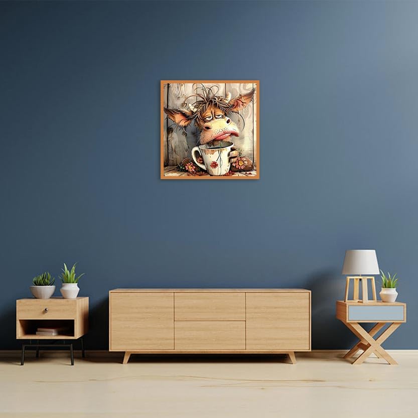 nekpiahu Cow Diamond Art Painting Kits for Adults,Diamond Painting Kits for Beginners 5D Animal Full Drill Diamond Dots,A Cup of Cafe in The Morning Gem Crafts for Adults Home Decor 12x12inch nekpiahu