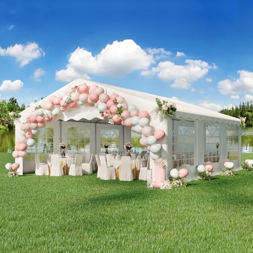 EROMMY 20x20ft Party Tent, Heavy Duty Large Wedding Canopy Outdoor Carport with 6 Removable Sidewalls, 2 Roll-up Doors, 2 Storage Bags, Gazebo Shelter Tent for Party Event Commercials, White EROMMY
