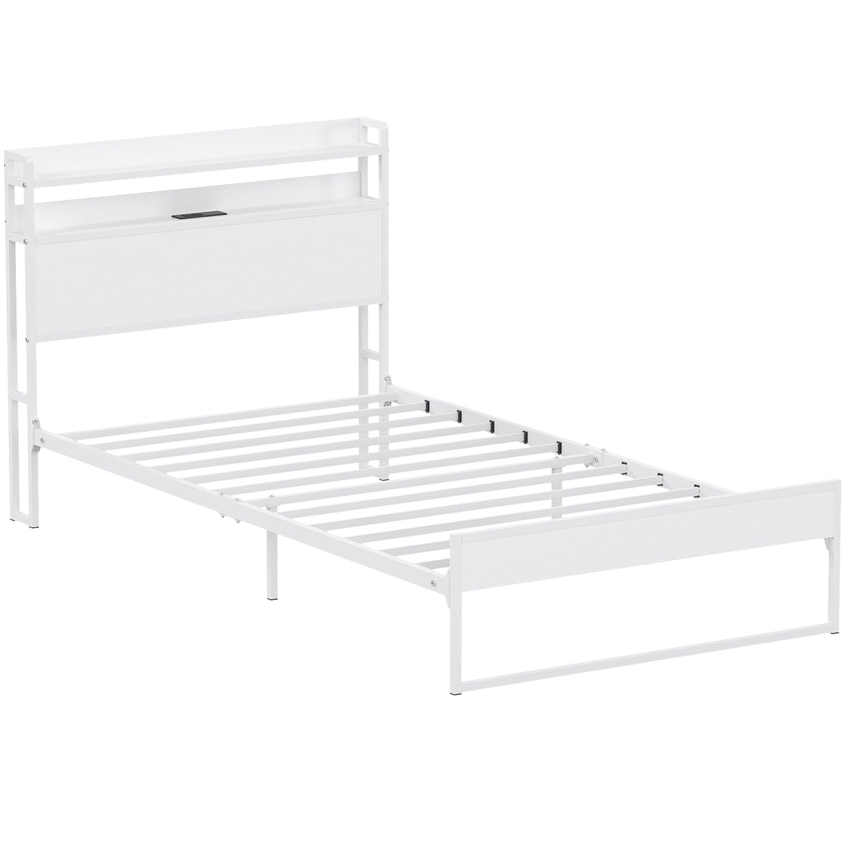 Elephance Twin Bed Frames with Charging Station and Storage Headboard, No Box Spring Needed, Noise Free, Easy Assembly Elephance
