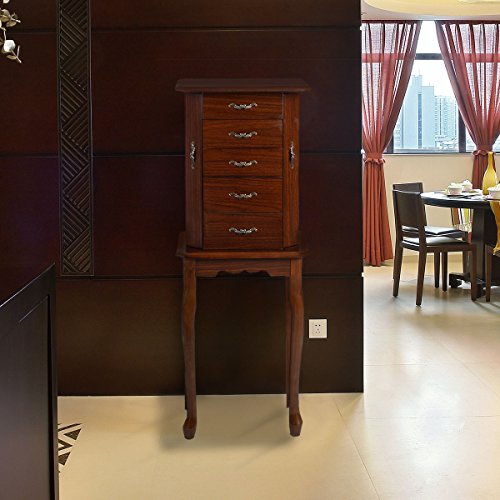 Giantex Standing Jewelry Cabinet Armoire with Top Flip Mirror, Jewelry Storage Organizer with 2 Side Doors for Necklaces, Jewelry Armoire Box Chest for Women Girls, Walnut Giantex