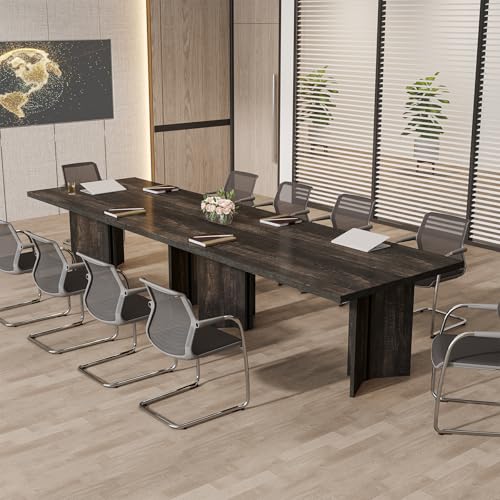 Tribesigns 10.5FT Conference Table, Large Rectangle Meeting Seminar Table for 10-12 Person, Long Wooden Business Tables (Set of 2, Dark Gray) Tribesigns